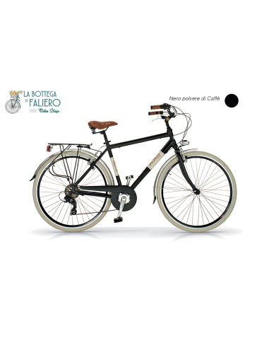 Bicicletta City Bike Uomo Retrò Elegante Nera Polvere di Caffè